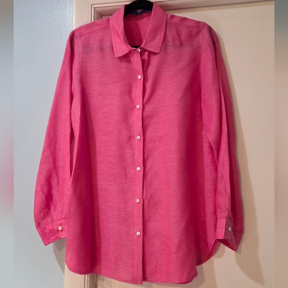 Women's J.McLaughlin Pink Britt Linen Long Sleeve Blouse, Size L - Picture 5 of 14